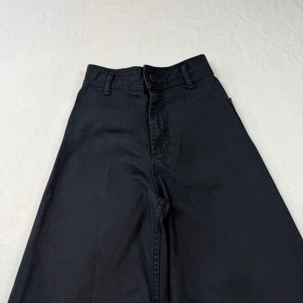 Zara Wide Leg Jeans Womens 0 Black Good High Waisted Raw Hem Frayed Denim - Picture 5 of 12